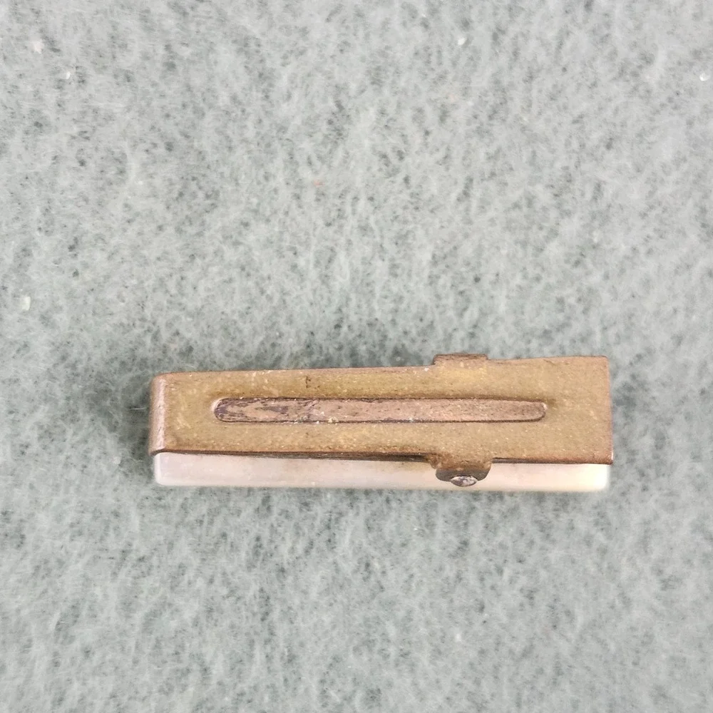 Vintage‎ Enamel Tie Bar Clip Gold and White MCM
